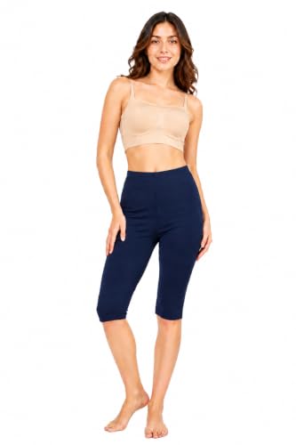 Image of mybody Women's Cotton Knee Length Cycling Shorts | Stretchable Breathable Biker Gym Yoga Workout Shorts | Mid Waist Athletic Fit