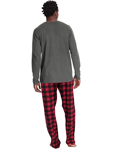 Hanes Mens X-Temp Waffle Knit Microfleece Sleep Set, M, Black-Red Plaid3