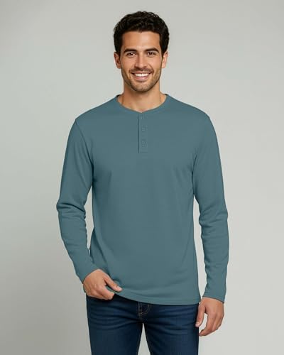 Image of Real Essentials 3 Pack: Mens Casual Long & Short Sleeve Cotton Henley Lightweight Button T-Shirt, Long Sleeve - Set