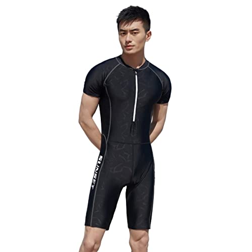 メンズ フィットネス ラッシュガード スポーツ水着 体型カバー オールインワン 男性 競泳 みずぎ 半袖ラッシュガード 運動 スポーツ 水陸両用 スイムウェアー 日焼け対策 UVカット スイムドレス 吸汗 速乾 スイミング ソフト肌触り (ブラック,2XL