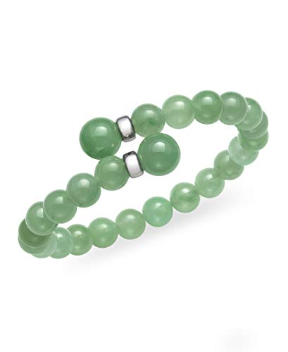 Belacqua Natural Green Jade Cuff Wrap Bracelet in Sterling Silver, Gemstone Sizes 6mm and 10 mm, Flexible fit, Standard Length -7.5, Fashion Jewelry for Women, Gift Box Included