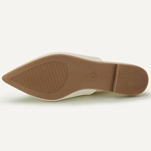 Hawkwell Women's Backless Slip On Slides Loafer Shoes Flats Comfortable Pointed Toe Mules，Beige Pu 5 M Us #TOP3