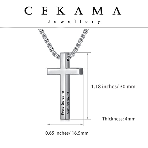 Cekama Customized Sterling Silver Cross Necklace For Men Father Husband Boyfriend Son Personalized Engraved Cross Pendant For Teens Boys Jewelry Gift For Father's Day #TOP5