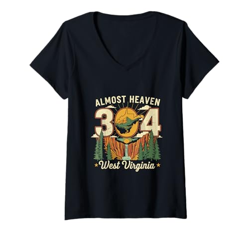 Women's Almost Heaven 304 West Virginia Map Pride Gift V-Neck T-Shirt