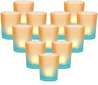 Hommdiy Glass Candle Holder Tea Light Holder Set of 12 Gradient Colorful Votive Candle Holders 2.5 for Table Home Wedding Party Christmas Decor (Orange-Blue)