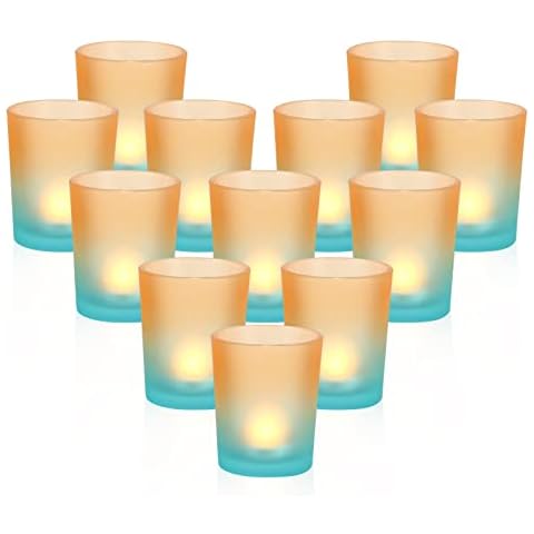 Hommdiy Portavela de Vidrio, Juego de 12 Portavelas de Té De Colores Degradados, Candelabro de Textura Mate Cover