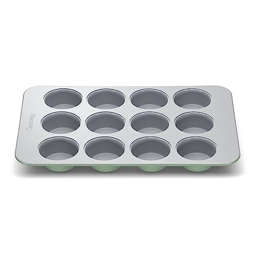 Caraway Non-Stick Ceramic 12-Cup Muffin Pan - Naturally Slick Ceramic Coating - Non-Toxic PTFE & PFOA Free - Perfect for Cupcakes, Muffins, and More - Sage