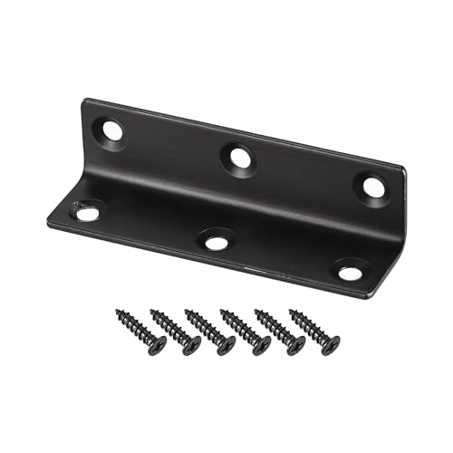 ZQQZEZ 2 Pcs Corner Brace Bracket Fastener Stainless Steel L Shape 22mmx22mmx80mm Black with Screws