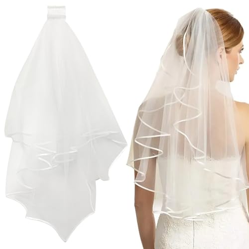 VLYX Velo de Despedida de Soltera, Accesorios para Despedida de Soltera, Velo Blanco, Velo de Novia, Velo de Novia con Peine, Tul de 2 Niveles para Despedida de Soltera (Blanco)
