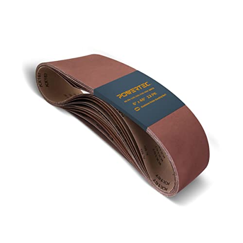 POWERTEC 6 x 48 Inch Sanding Belts 12PK 2 Each of 60/80/ 120/150/240/400 Grits Aluminum Oxide Belt Sander Sanding Belt Assortment for Bench Belt Sander Wood & Paint Sanding Metal Polishing (110167)