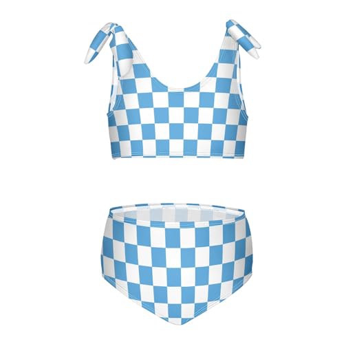 Wusikd Modern Light Blue Girls Swimsuits Two Piece Chess Board Swimwear Bikini Set for for Girls Size 7-8T