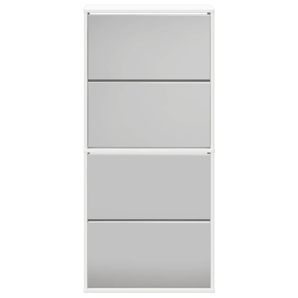 Mueble para zapatos de pared con espejo, 4 cajones inclinados, 134 cm, color blanco