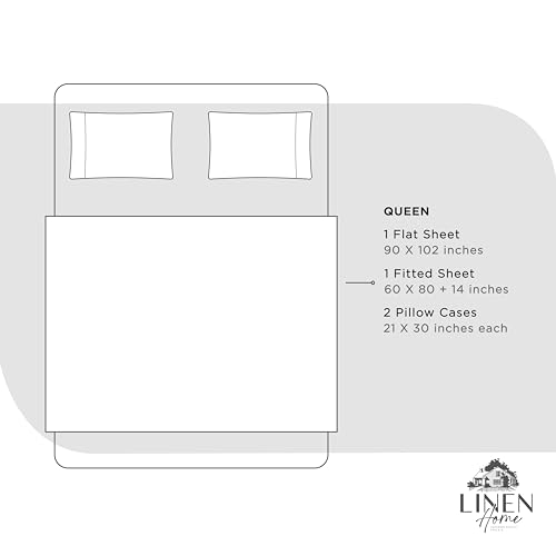 Image of Linen Home 100% Cotton Percale Sheets Queen Size, Dove Grey, Deep Pocket, 4 Pieces Set - 1 Flat, 1 Deep Pocket Fitted Sheet and 2 Pillowcases, Crisp Cool and Strong Bed Linen