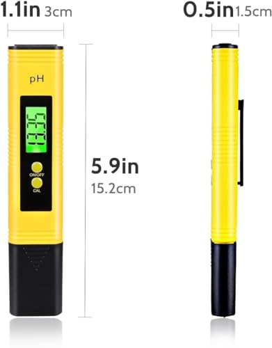 PH Messgerät, PH Genauigkeit Wasserqualität Tester mit LCD Anzeige, ATC-Messbereich 0-14, für Trinkwasser/Schwimmbad/Aquarium/Pool, Hohe Genauigkeit (Gelb)