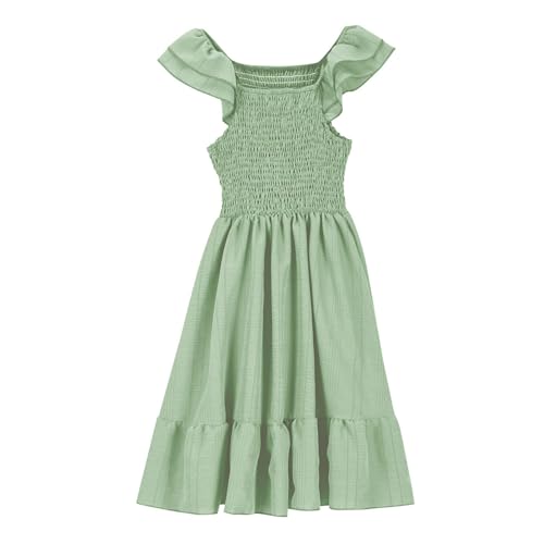 Girls Plain Basic Sundress Ruffle Hem Flying Short Sleeve Holiday Casual Dress A-Line Beach Party Dresses3