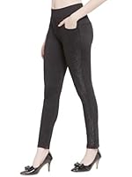InstaCrysta Plus Size Women Black Jeggings with Black Color Crystal Stone Work high Waist Stretchable with Pocket(Size 28-40) (40)
