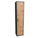 MATKAM Schmaler Schrank Schlafzimmer - Mehrzweckschrank B40 H182 T35cm - Regal Schmal mit Türen - Kleiderschrank mit 4 Bretter - Allzweckschrank für Schlafzimmer, Wohnzimmer, Büro - Anthrazit/Eiche