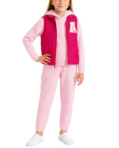 Image of AEROPOSTALE Girls Joggers Set - 3 Piece Puffer Vest, Pullover Hoodie and Cargo Jogger Sweatpants for Girls (Sizes: 4-16)