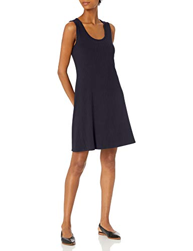 Amazon Brand - Daily Ritual Women's Rayon Spandex Wide Rib Sleeveless Scoop-Neck T-Shirt Dress, Navy, Medium