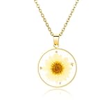 Daisy Pressed Flower Necklace,Personalized Gold Handmade Necklace,April Birth Flower Necklace for Women,Symbols of Caring and Strong, Perfect Gifts For Birthday,Party, Christmas-18’’