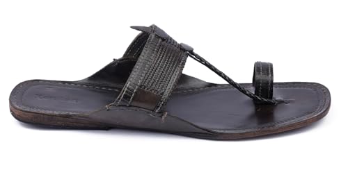 Image of KORAKARI Mens Kolhapuri Chappal, Handcrafted Sandal, Smooth and Comfortable Flip Flops Slipper Anti Slip Design Genuine Leather Traditional Footwear.