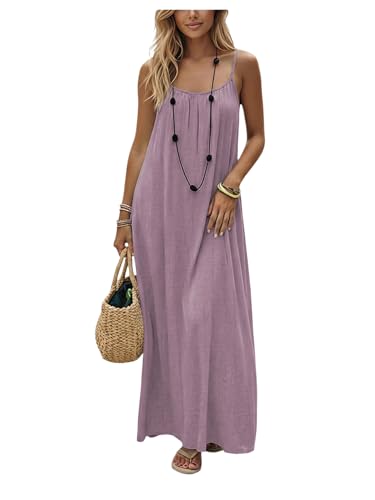 Image of SHENHE Women's Open Back Spaghetti Strap Beach Maxi Dress Loose Flowy Vacation Sundress