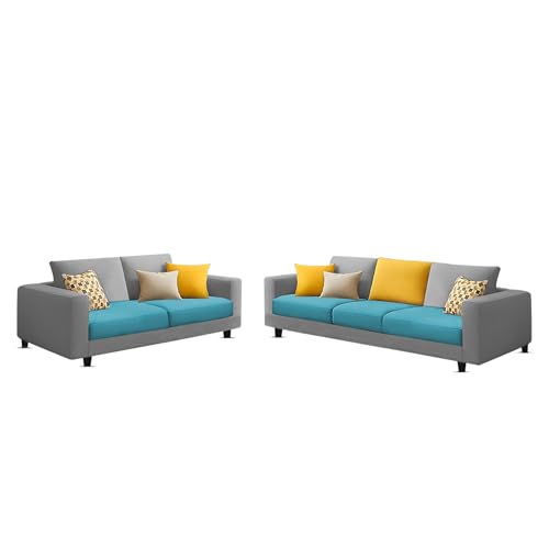 Image of Casaliving Minta 3+2 Seater Sofa Set for Living Room (Turquise Grey Colour Fabric) Premium Fabric Sofa