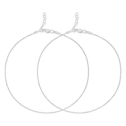 Image of ZAVYA 925 Sterling Silver Modest Minimal Rhodium Plating Anklet (Pair) | Gift for Women & Girls | With Certificate of Authenticity & 925 Stamp|Mother's Day