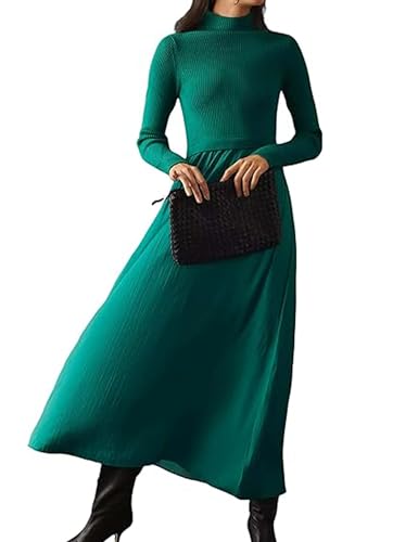 Image of Lauweion Womens Turtleneck Maxi Sweater Dresses Long Sleeve Knit Pullover Jumper Fall Winter Flowy Modest Long Dress