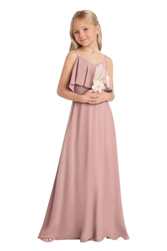 Off Shoulder Junior Bridesmaid Dresses Long Chiffon Flower Girl Dress for Teen Girls Party Pageant Gown