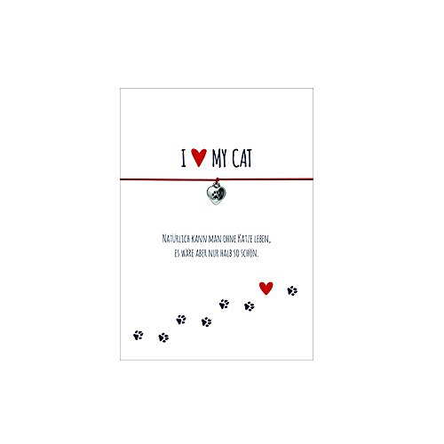 Preisvergleich Produktbild Glücksschmiedin Armband für Katzenliebhaber mit Pfote Anhänger versilbert, elastischem Textilband in rot und liebevoller Karte
