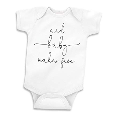 Bump and Beyond Designs Baby-Boys Announcement Gift Leotard and Baby Makes Five White, 0-3 Months