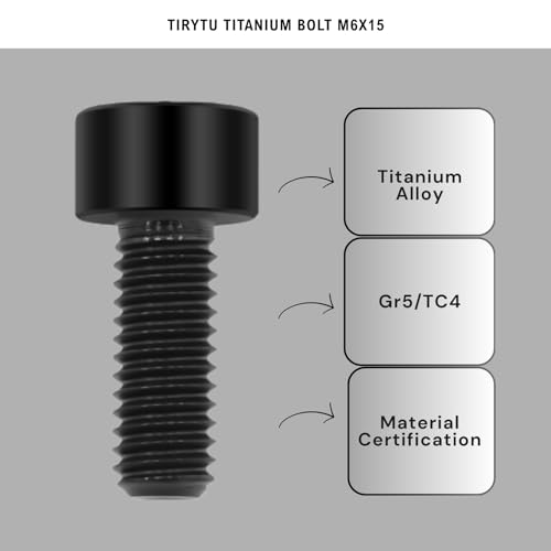 Image of Lightweight Titanium Bolts M6x15 Hex Socket Screws, Black, 6PC | Lightweight Hex Socket Screws, MTB /Road Bike /Motorcycle, Corrosion Resistant, Marine Grade Fasteners