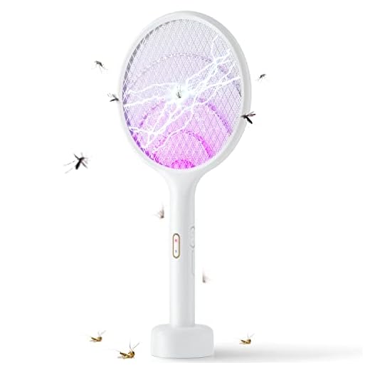 YISSVIC Electric Fly Swatter 4000V Bug Zapper Racket Dual Modes Mosquito Killer with Purple Mosquito Light Rechargeable for Indoor and Outdoor Home Office Backyard Patio Camping (1 Pack)