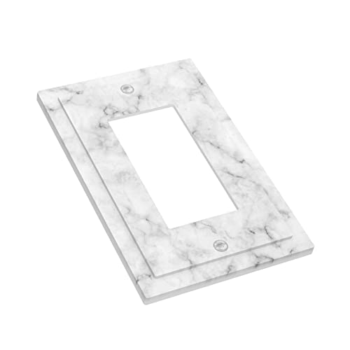White Grey Marble Single Rocker Wall Plate Decorative Outlet Light Switch Cover 1-Gang Plastic Print Faceplate For Home Decor 5" X 3" #TOP2