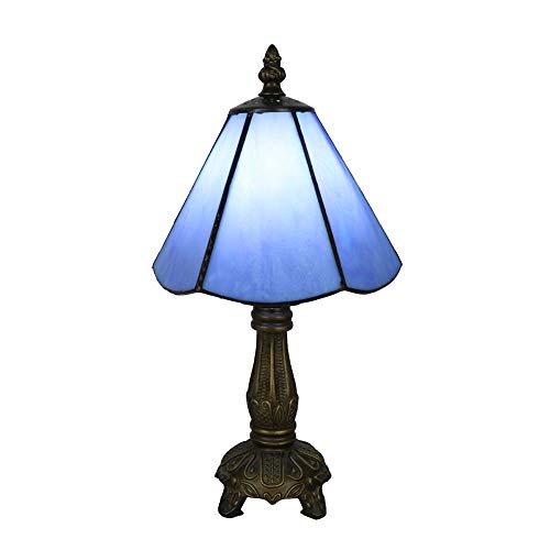 Tokira Lámpara de mesa estilo Tiffany pequeña azul, mini vidrieras de 6 pulgadas, lámpara de mesa vintage para dormitorio, hermosa luz nocturna para habitación de los niños, viene con bombilla LED Cover