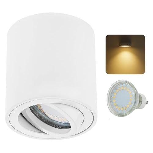 sweet-led Aufbauleuchte Rund-Eckig inkl. GU10 5W 450 Lumen 3000K 230V Aufbaustrahler Deckenleuchte Aufputz Alu-gebüstet schwenkbar Strahler Deckenlampe Unterbauleuchte aus Aluminium (Rund-weiss)