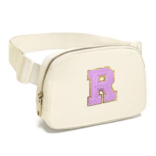 Image of Gitus Gifts for 8 9 10 11 12 Year Old Girls Belt Bag Fanny Pack Crossbody Bags with Initial Letter Patch Cute Stuff Birthday Gifts for Teen Girls Women Personalized Trend Stuff (Ivory-R)