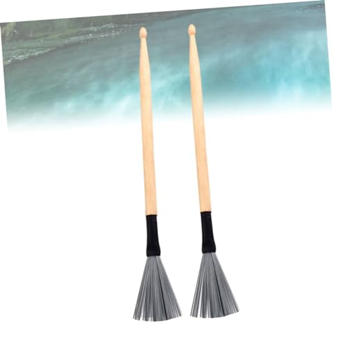 Totority 2 piezas de baquetas de madera de 294 mm y cepillos de acero para batería, accesorios de percusión para principiantes, mango de arce y diseño desmontable miniatura 7
