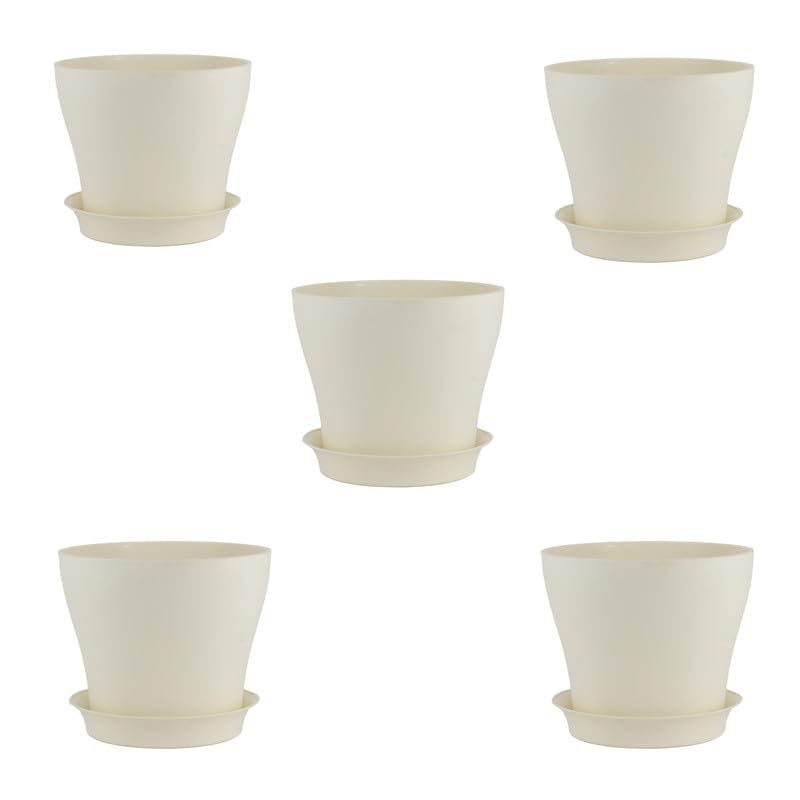 Garden Tales Plastic Decorative Wow Pot with Bottom Tray | Flower Pot for Home | Suitable for Indoor & Outdoor Gardening Planter - Color : Cream, Size : 5.5 in(13.97cm) - Set of 5 (B0CVV4BJ9W) Amazon Price History, Amazon Price Tracker