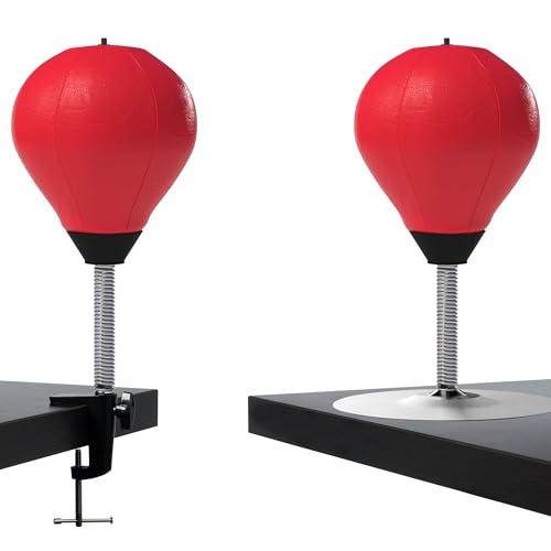 Mini Saco de Boxeo de Mesa Antiestrés con Abrazadera y Ventosa, Colgante o de Pie, Pelota de Punching/Rabia/Bola Refleja/Cojín para Adultos