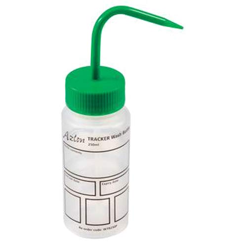 Azlon 506995-0003 Tracker Reusable Wash Bottle with Write-On/Wipe-Off Labeling Areas and Vented Red Nozzle Cap, 250 ml Capacity (Pack of 5)