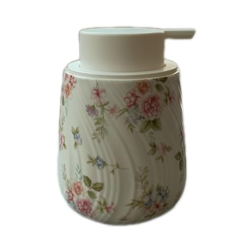 LAZEENOOK ソープディスペンサー 泡 陶器 ポンプ ボトル ディスペンサー ハンドソープ 泡 容器 おしゃれ 広口 手動 台所 キッチン 洗面所 トイレ バスルーム お風呂場 に対応 （小さな花 泡タイプ)