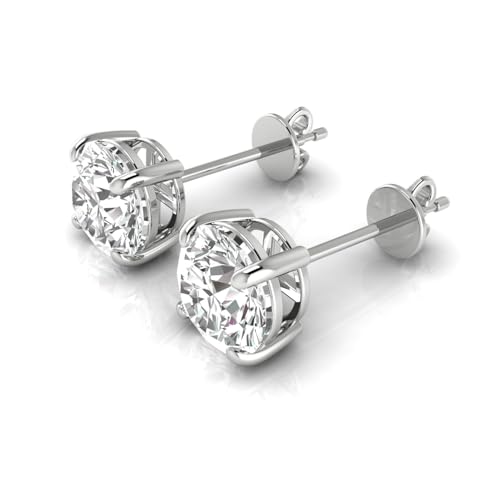 JTC LTD Lab-Grown Round Cut Diamond Stud Earrings for Women 0.10Ct to 2.00Ct 4-Claw Setting Handcrafted in UK 9K Gold (White Yellow Rose) Hallmarked Push Back (9K White Gold 0.25Carat)