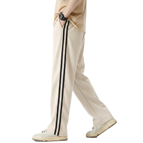 Image of Men's Lycra Loose Fit Track Pants | 4-Way Stretchable Side Stripe Joggers | Comfort Casual Relaxed Lower for Gym, Sports & Streetwear |