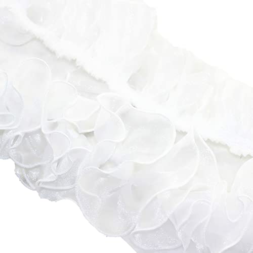 3Yards plis à la main Jupe Jupe FLULCE TISS TISQUE Vêtements de mariage DIY Jouet Poupées Vêtements Rideaux Jupes à ourlet Matière Décor Fringe à coudre (Couleur : Blanc)