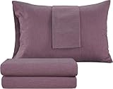 Izod Melange Cotton Blend 4Pc Queen Size Bed Sheet Set, Deep Pockets fits Upto 17', Hotel Luxury Bedding Sheets & Pillowcases, Wrinkle Resistant, Sateen Weave Cooling Bed Sheet - Amethyst