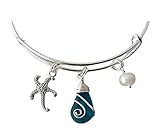 YInahawaii Handmade wire wrapped teal blue sea glass bracelet, starfish charm, (Hawaii Gift Wrapped, Customizable Gift Message)