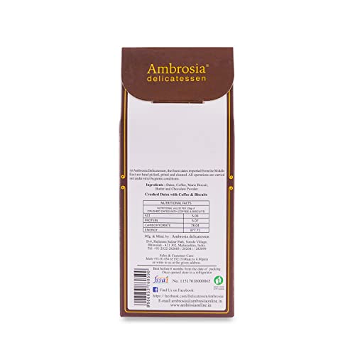 Image of Ambrosia Delicatessen Crushed Dates with Coffee and Biscuits - 100gm | Premium Dates, Khajoor, Khajur | Arabian Dates Gift Pack Box | 100% Natural | Gluten Free | Vegan