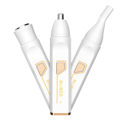 BLIBEE Ear and Nose Hair Trimmer for Women Men, 3-in-1 Professional Painless USB Rechargeable Eyebrow Trimmer, Nose Hair Trimmer for Women, Facial Hair Remover with Powerful Motor, White